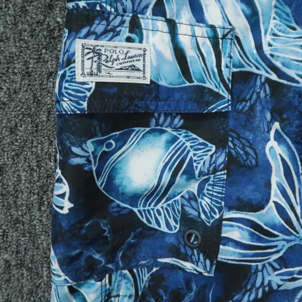 Polo Ralph Lauren Swim Trunks Mens Small Blue Fish All Over Print Mesh Lined